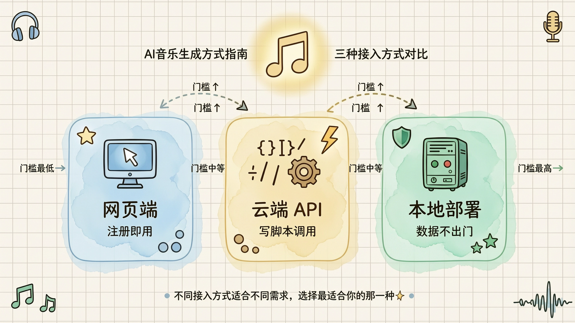 三种用法对比：网页端、云端 API、本地部署
