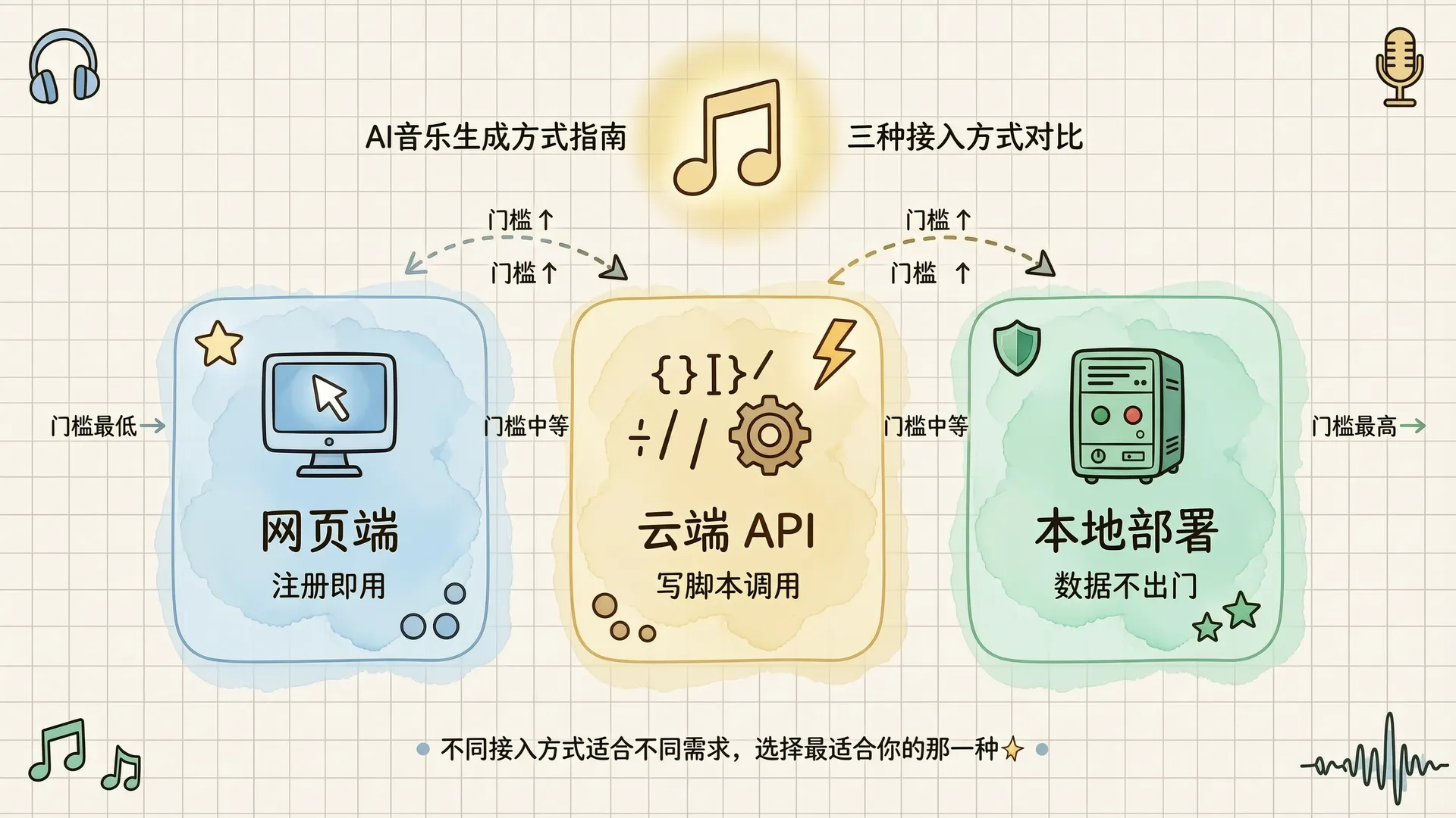 三种用法对比：网页端、云端 API、本地部署